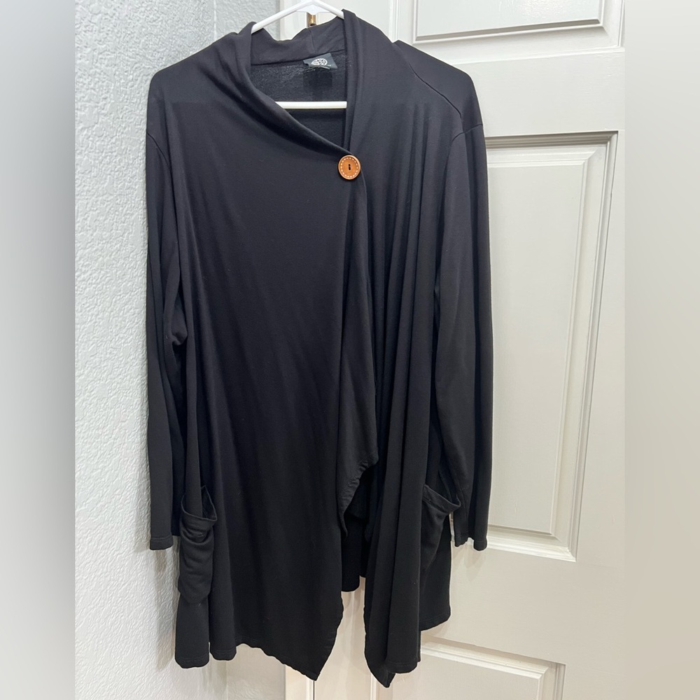 Bobeau Black Cardigan Wrap with large Button Accent